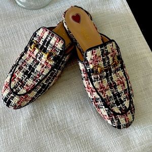 Gucci Princetown Mules! Tweed check in white, blue, red! Size 40
